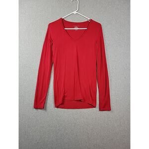 Majestic Paris For Neiman Marcus Red LS V Neck T Shirt Women's 2 Stretch